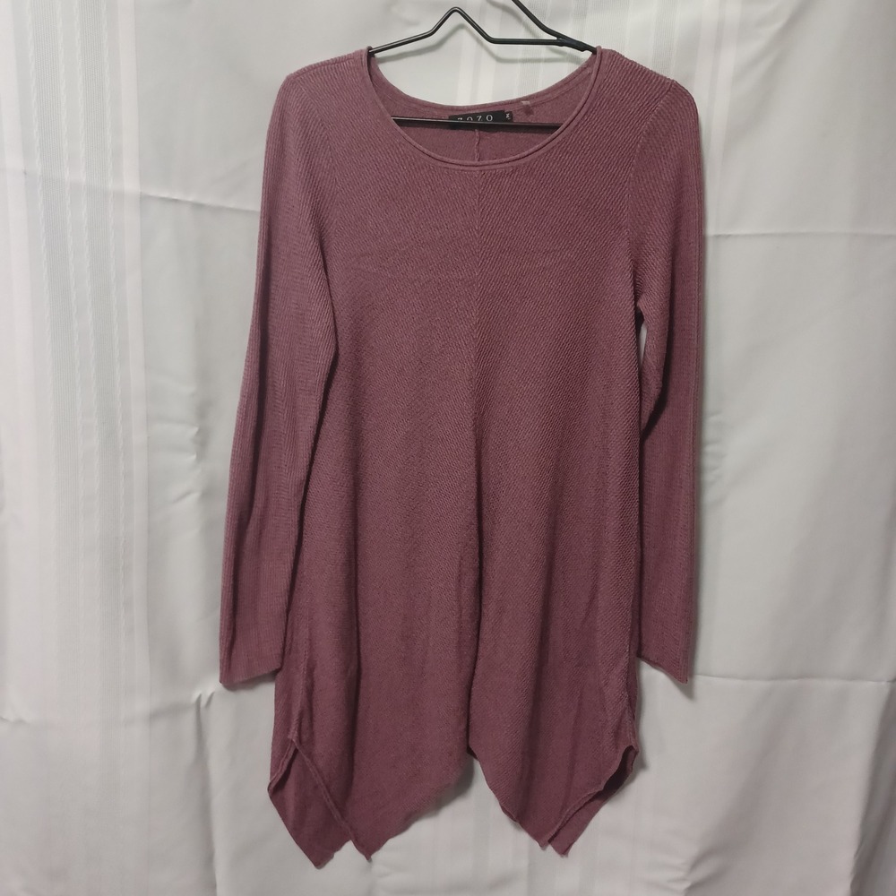 ZOZO Womens Mauve Textured‎ Knit Tunic Sweater Sharkbite Hem Long Sleeve Medium